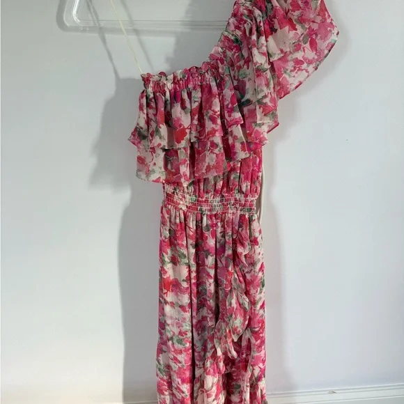 MISA Rumi One shoulder Floral high low Pink Ruffle dress - Picture 4 of 8